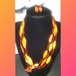 Pretty Orange Bead Necklace with matching Earrings